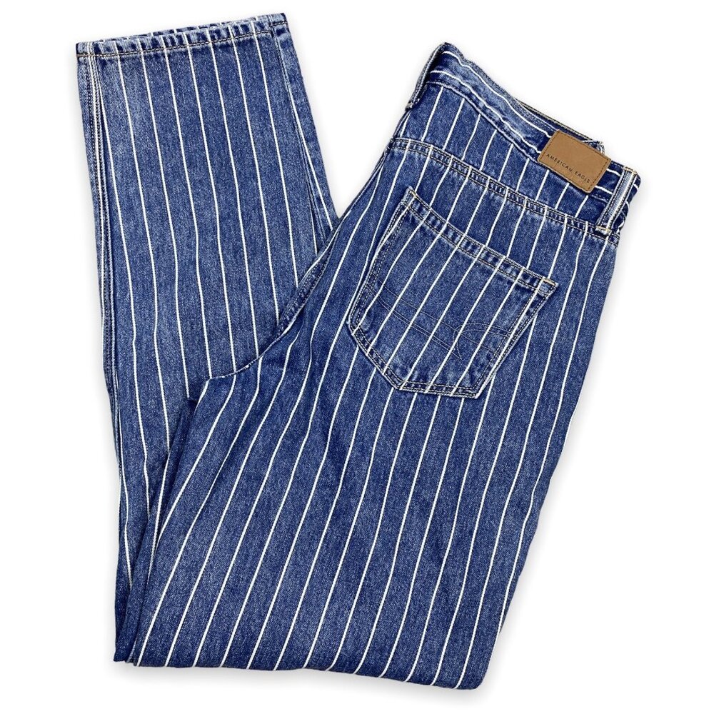 American Eagle High Waisted Women's Size 4 Striped Medium Wash Mom Jeans Reg